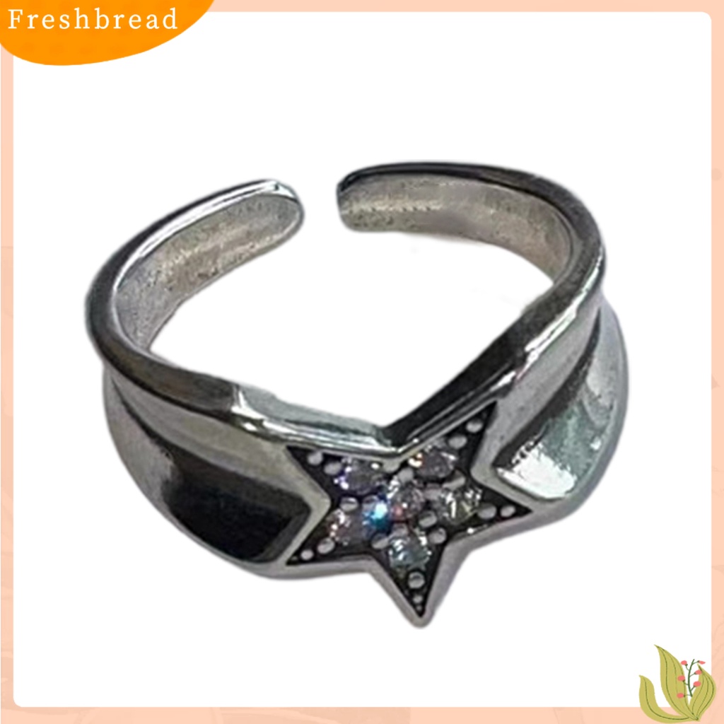 < Freshbread > Wanita Cincin Vintage Berlian Imitasi Mengkilap Desain Pembukaan Yang Dapat Disesuaikan Berkilau Hias Hadiah Wanita Tidak Teratur Pentagram Jari Cincin Perhiasan Untuk Kekasih