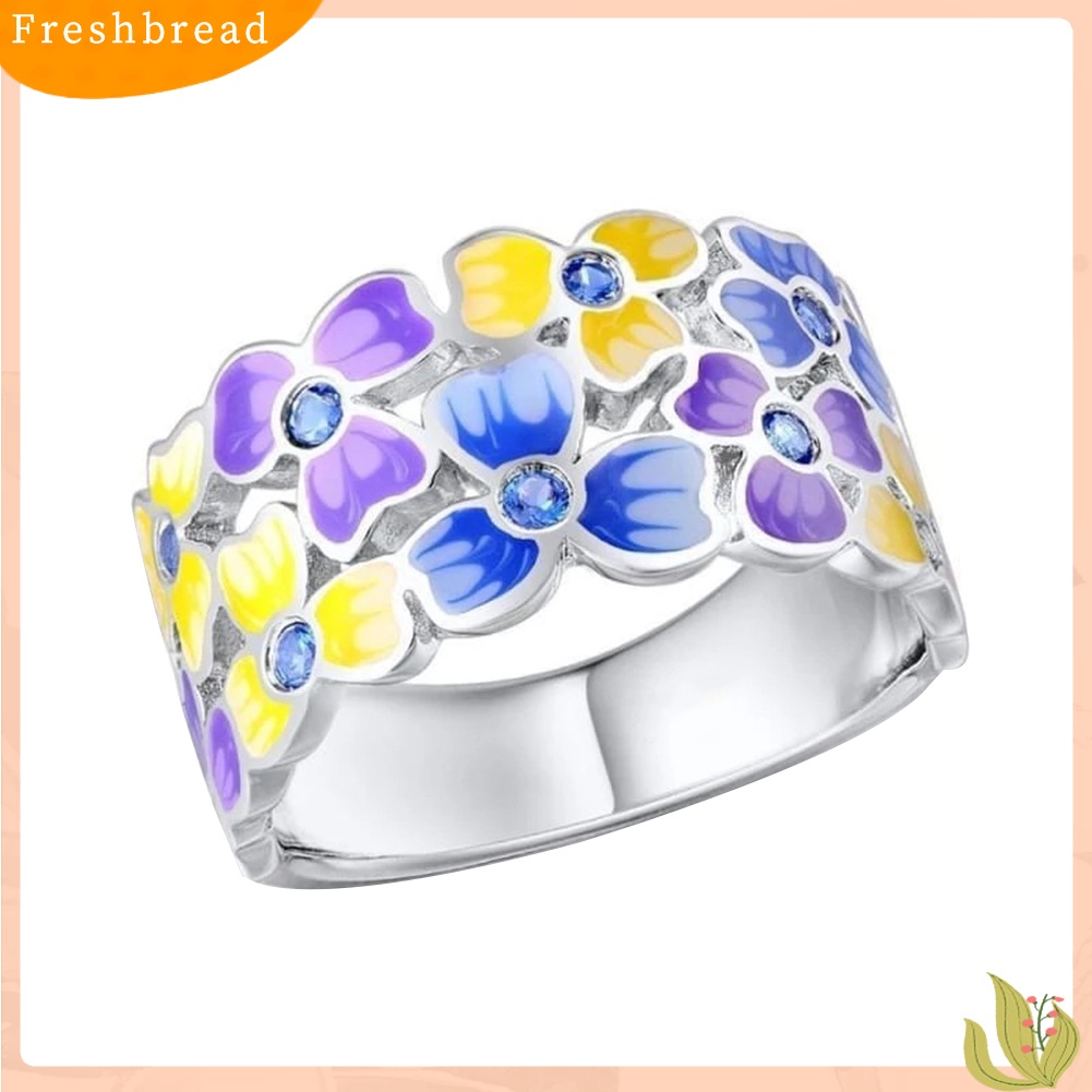 &lt; Freshbread &gt; Wanita Berlian Imitasi Hias Bunga Jari Cincin Fashion Enamel Pesta Perhiasan Hadiah