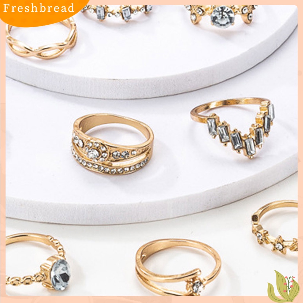 &lt; Freshbread &gt; 10 Pcs Berongga Bintang Bohemia Kreatif Cincin Bunga Geometri Berlian Imitasi Rings Perhiasan Aksesori