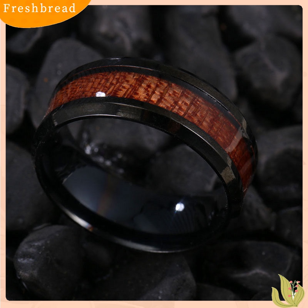 &lt; Freshbread &gt; Fashion Pria Wanita Kreatif Pita Lebar Kayu Cincin Baja Titanium Ukuran 6-12