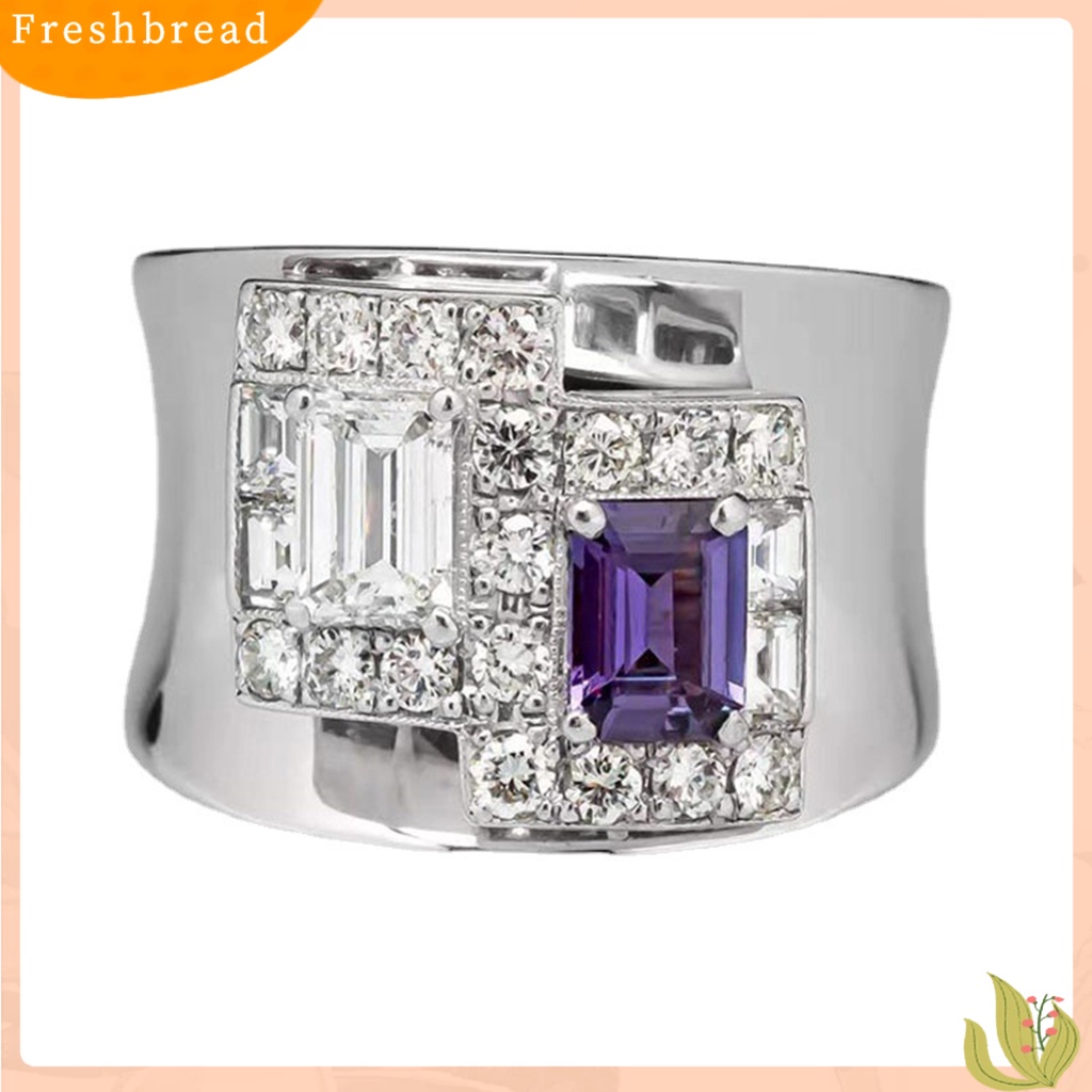 &lt; Freshbread &gt; Cincin Wanita Geometris Berlian Imitasi Ungu Vintage Keren Penampilan Fashion Jari Ring Untuk Pesta