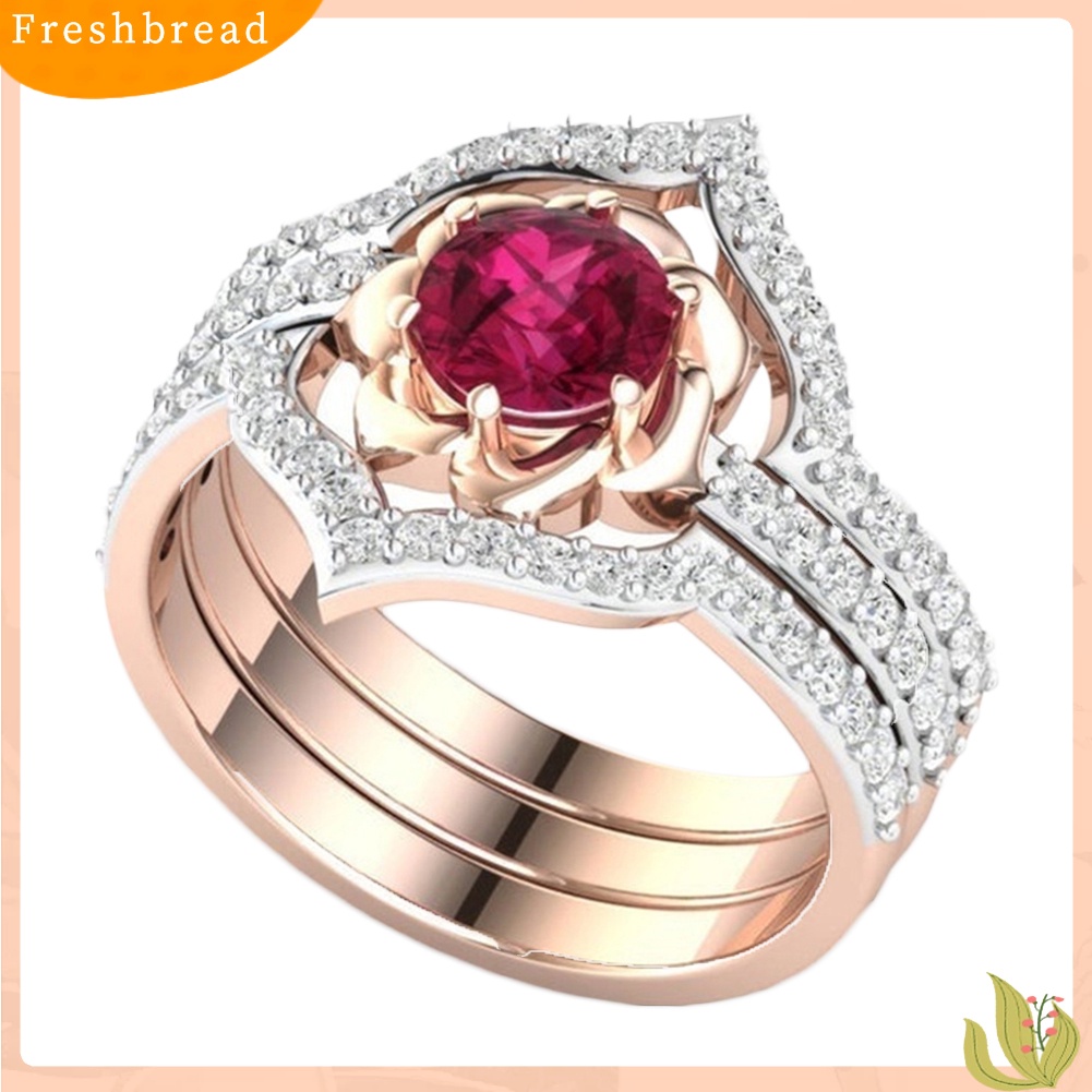 &lt; Freshbread &gt; 3Pcs Elegent Wanita Faux Ruby Berlian Imitasi Hias Jari Cincin Band Perhiasan Hadiah