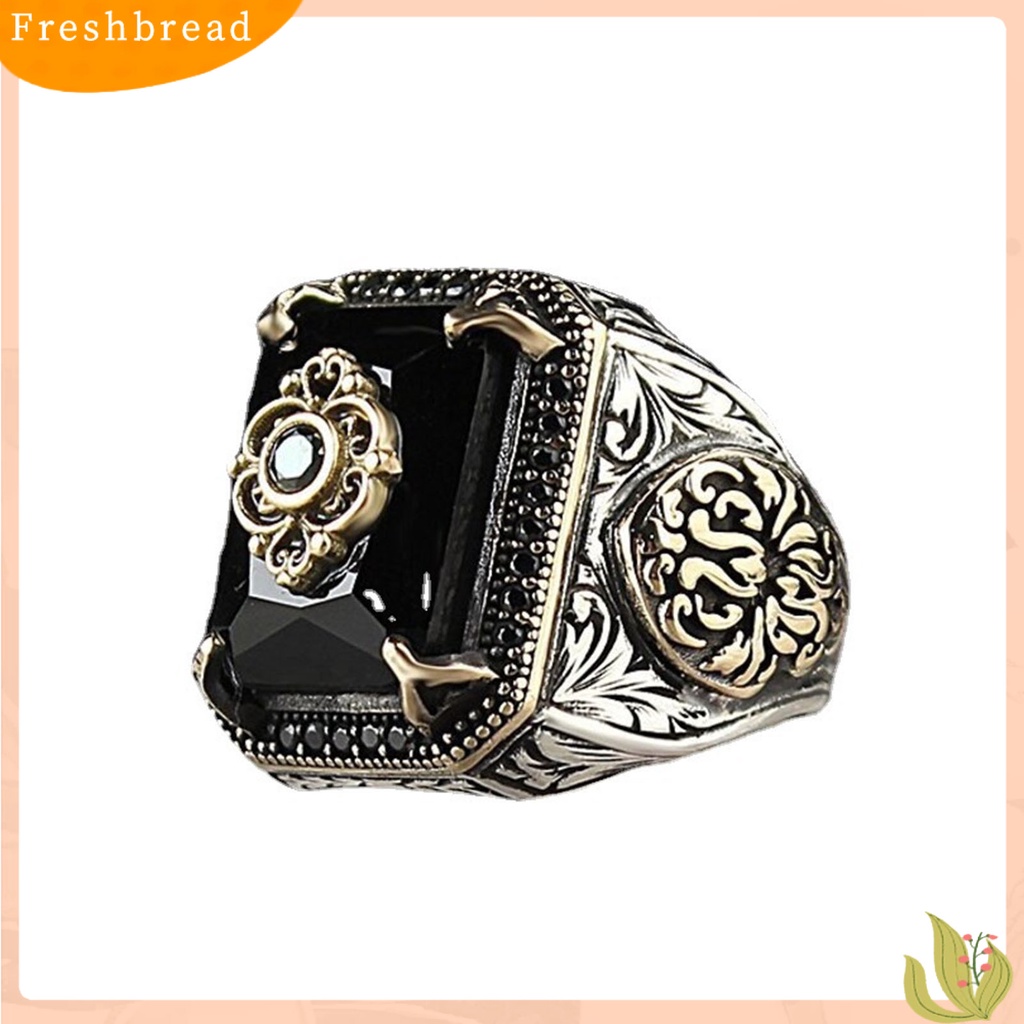 < Freshbread > Pria Cincin Royal Stainless Bentuk Geometris Ringan Besar Gaya Vintage Unisex Cubic Zirconia Pita Lebar Wanita Circlet Perhiasan