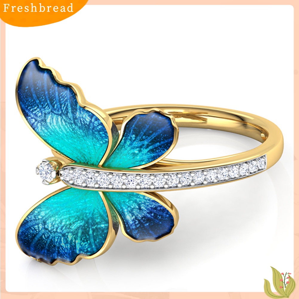 < Freshbread > Fashion Wanita Kupu-Kupu Berlian Imitasi Tipis Jari Cincin Pertunangan Pesta Perhiasan
