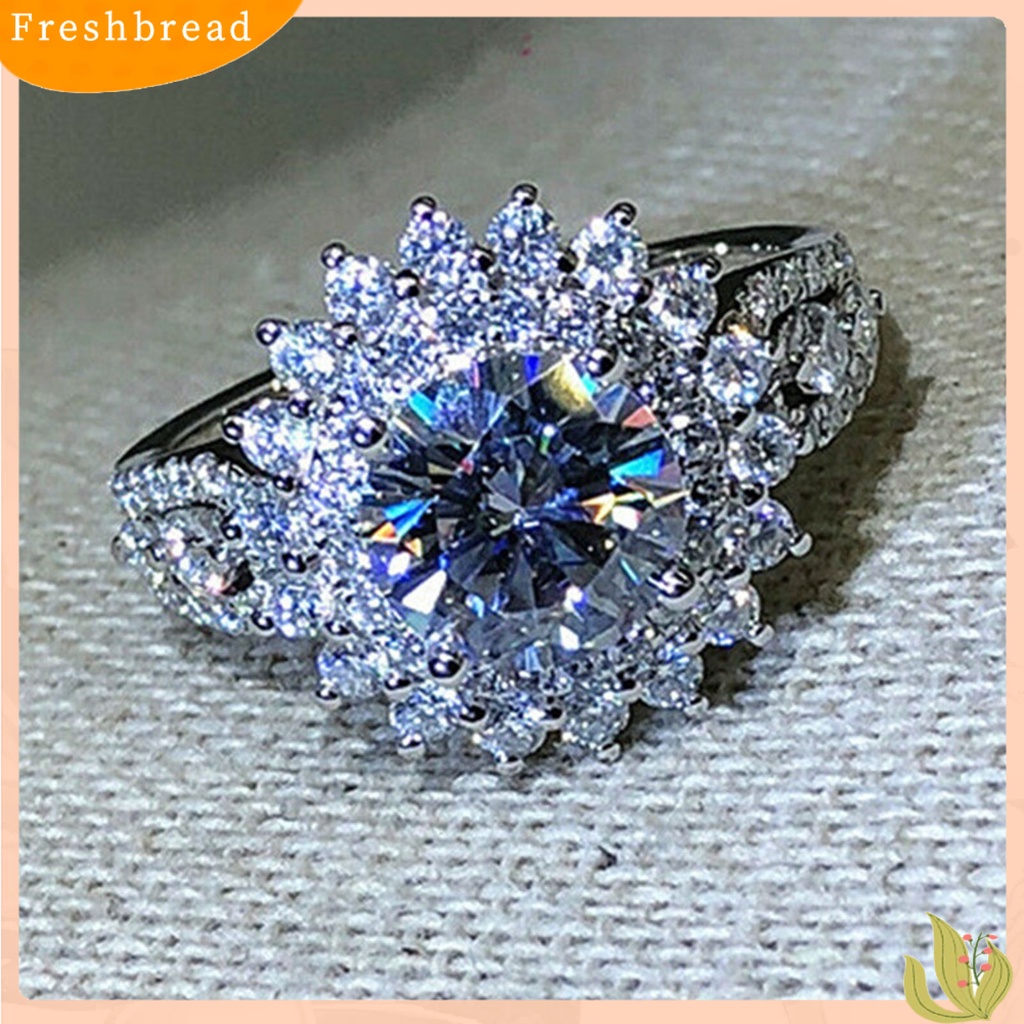 &lt; Freshbread &gt; Cincin Wanita Bentuk Bunga Berlian Imitasi Perhiasan Ringan Fashion Penampilan Cincin Jari Untuk Pernikahan