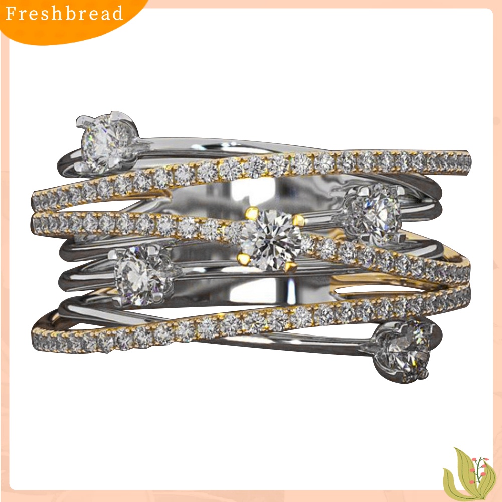 &lt; Freshbread &gt; Fashion Wanita Cross Dual Color Cubic Zirconia Bertatahkan Cincin Pernikahan Perhiasan Hadiah