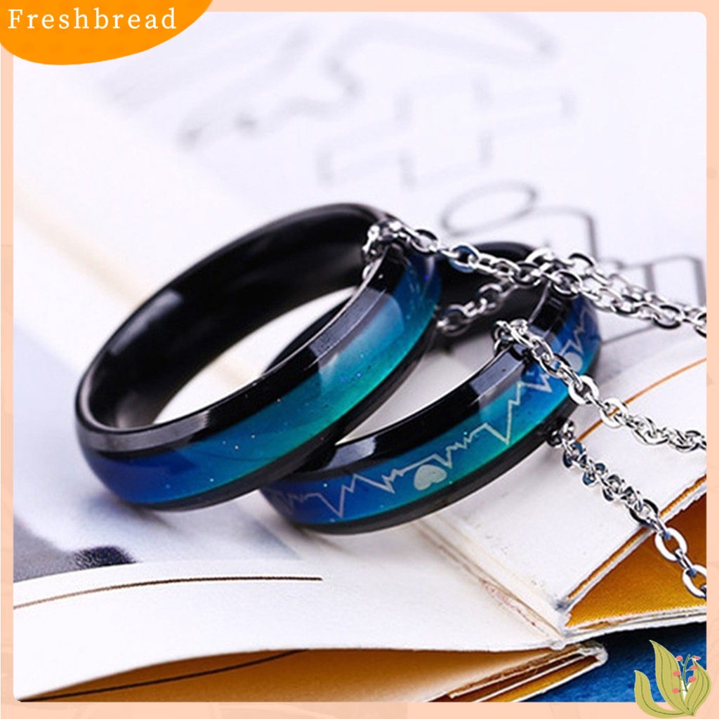 &lt; Freshbread &gt; Cincin Motif Print Cincin Pasangan Bulat Unisex Bahan Stainless Steel Gaya Untuk Pacaran