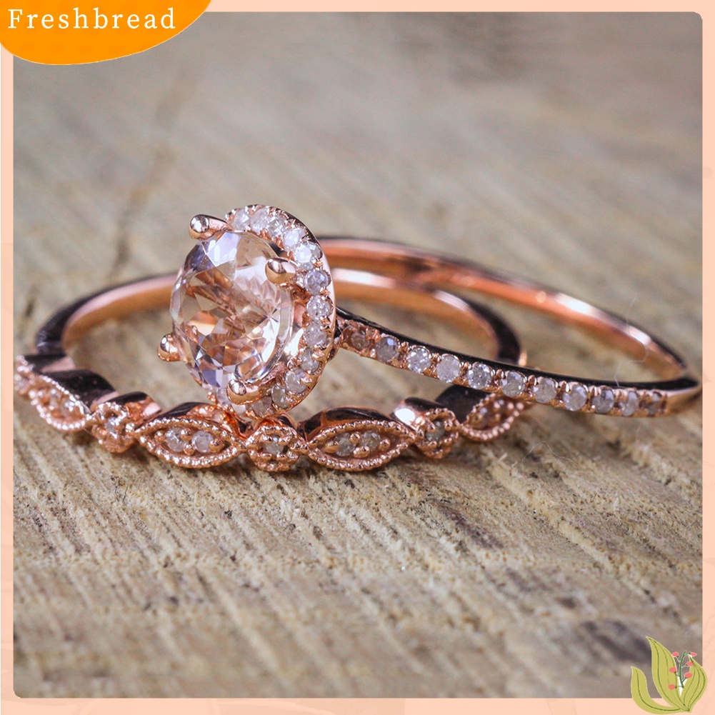 &lt; Freshbread &gt; 2Pcs Wanita Imitasi Zirkon Berlian Imitasi Jari Cincin Perhiasan Lamaran Pernikahan Hadiah