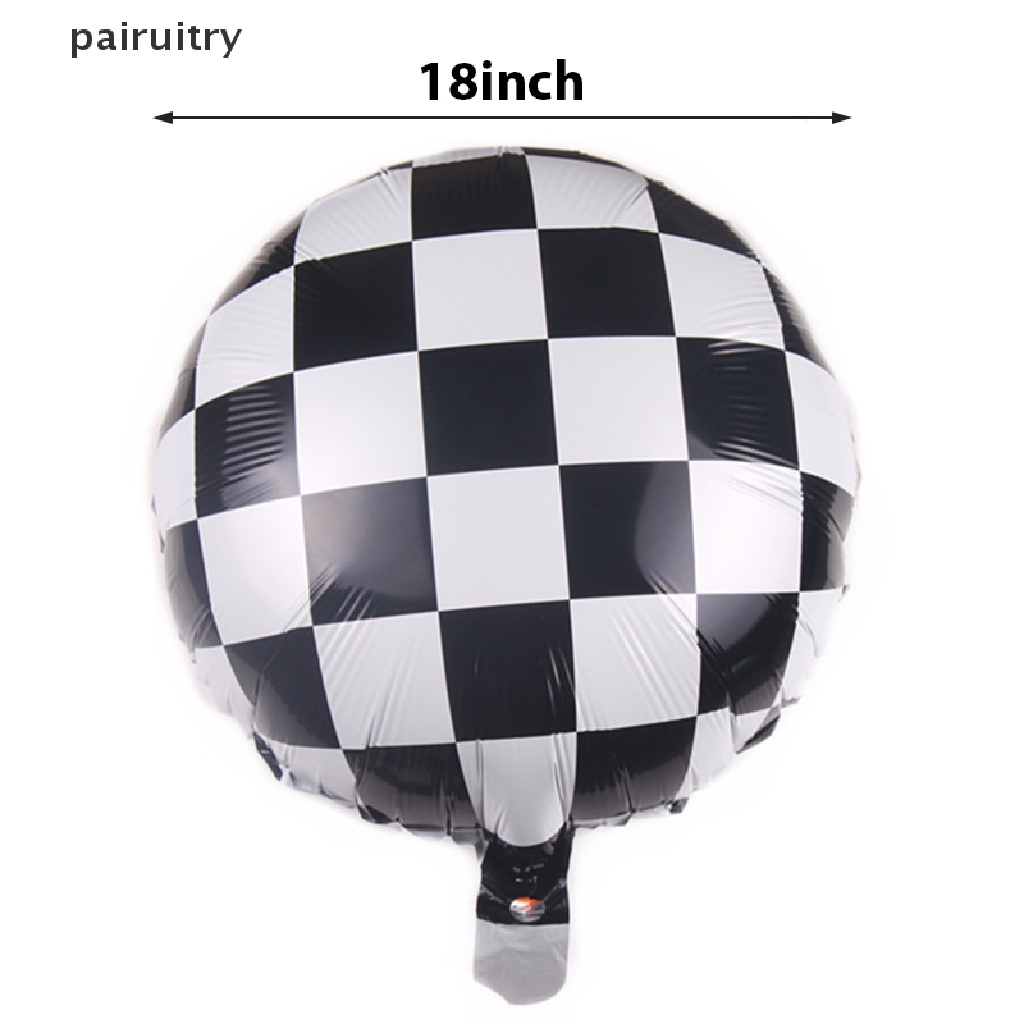 Prt 6pcs 18inch Hitam Putih Balap Mobil Balon Foil Acara Olahraga Balon Bulat PRT