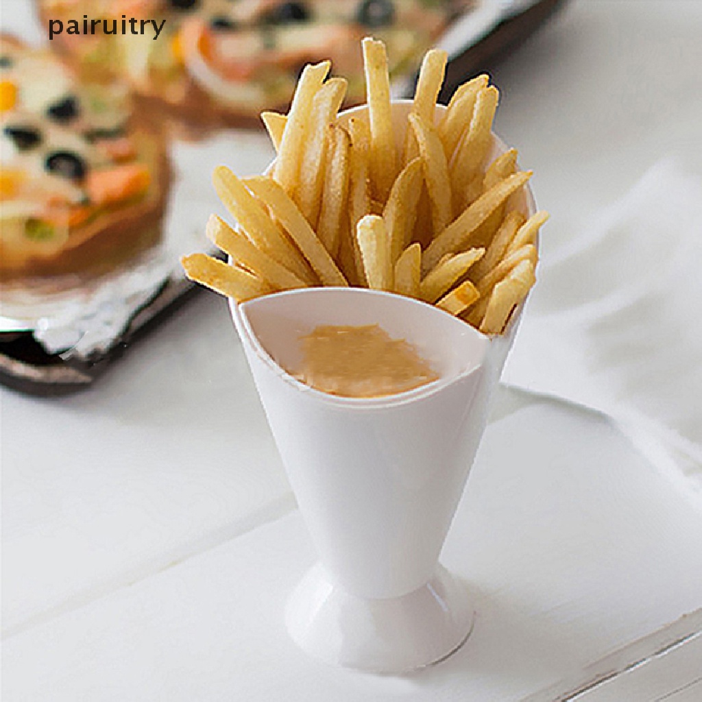 Prt 1Pc Wadah Portable Fries Cup Salad Cup Gelas Gagang Kentang Goreng Plastik Cup Saos PRT