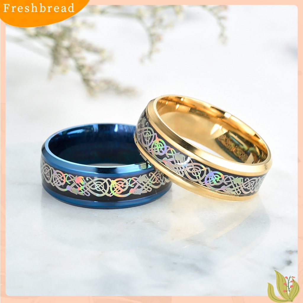 &lt; Freshbread &gt; Unisex Cincin Lebar Permukaan Halus Stainless Steel Warna-Warni Pola Mempesona Jari Cincin Perhiasan Fashion