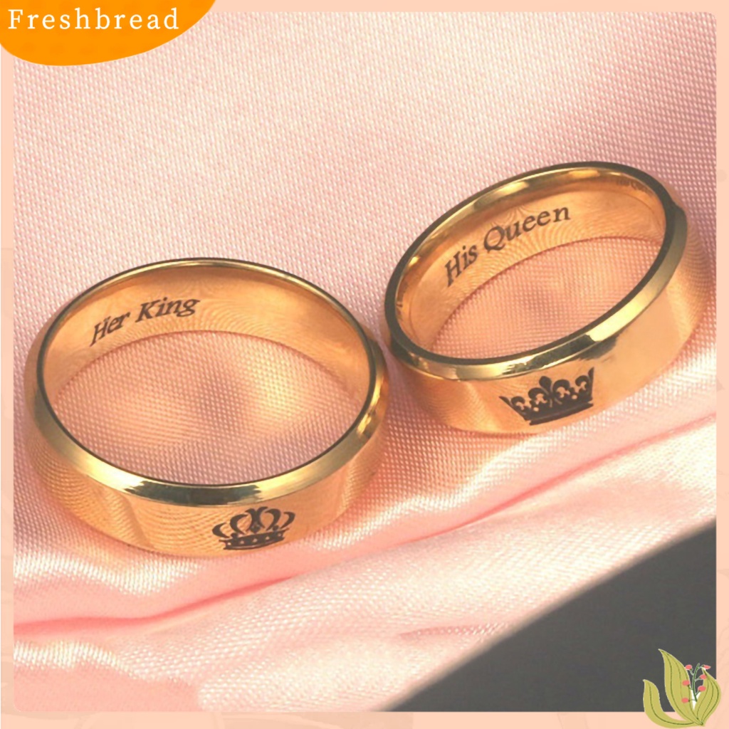 &lt; Freshbread &gt; Cincin Pasangan His Queen Her King Crown Titanium Steel Huruf Ukiran Kekasih Cincin Perhiasan Untuk Tunangan