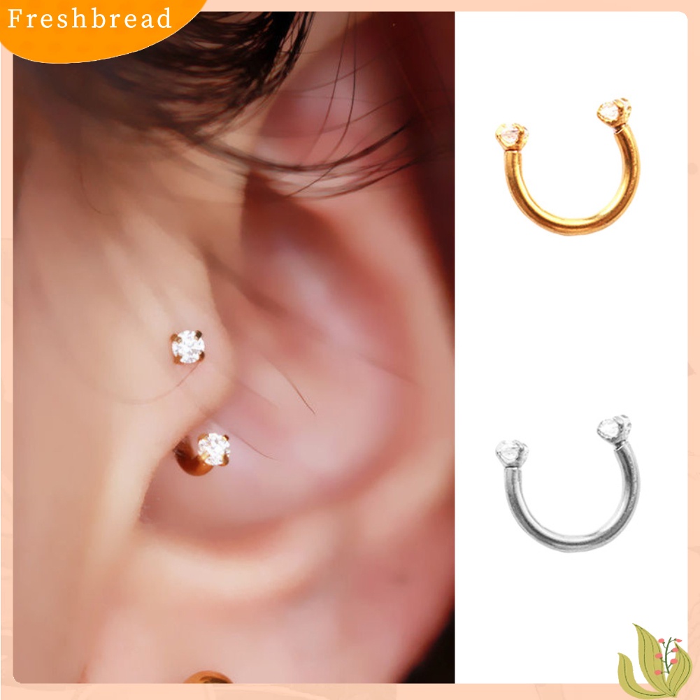 &lt; Freshbread &gt; 1Pc Unisex U Bentuk Berlian Imitasi Sekrup Baja Titanium Telinga Stud Perhiasan Tulang Rawan