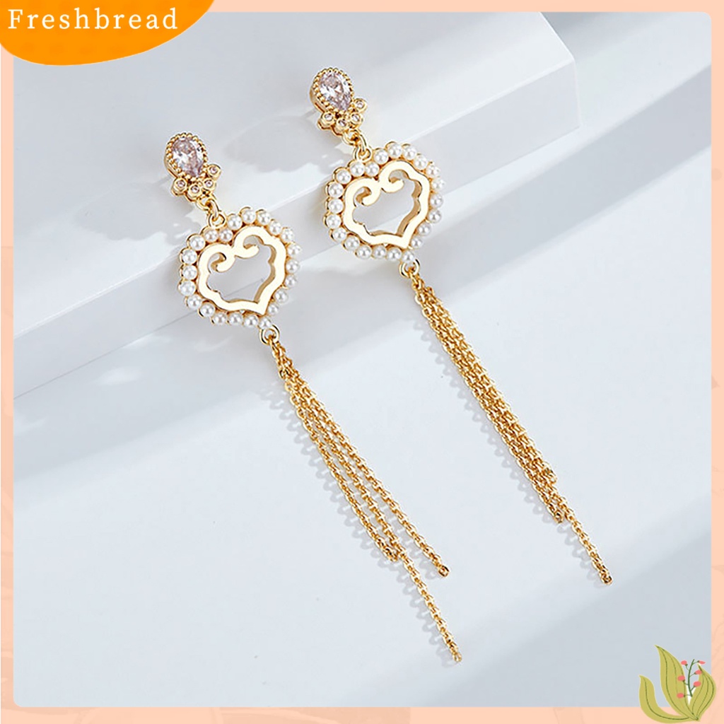 < Freshbread > 1pasang Anting Tusuk Rumbai Panjang Bentuk Kipas Elegan Gaya China Untuk Pernikahan