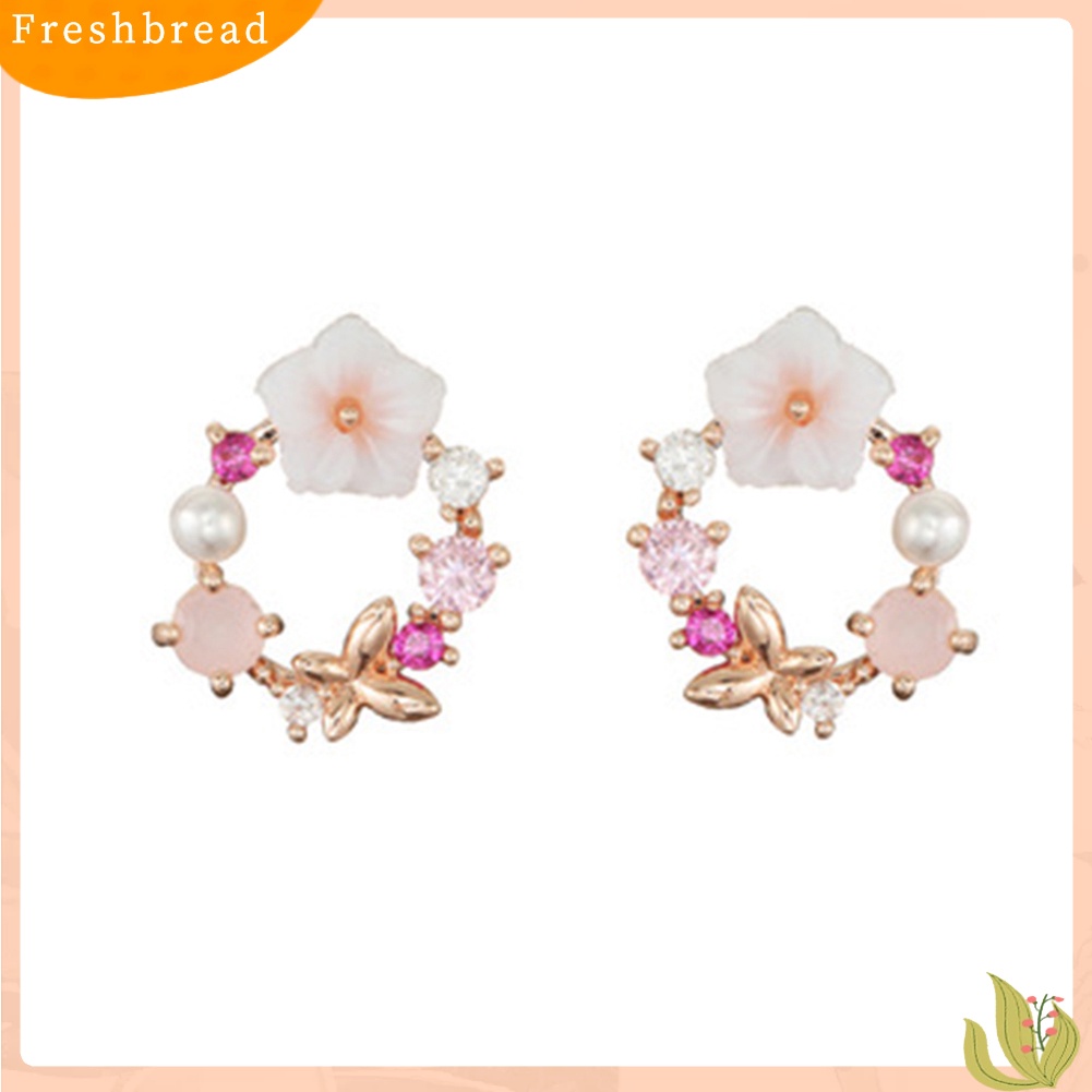 &lt; Freshbread &gt; Fashion Wanita Bentuk Karangan Bunga Lucu Multicolor Alloy Ear Stud Earrings Perhiasan Hadiah