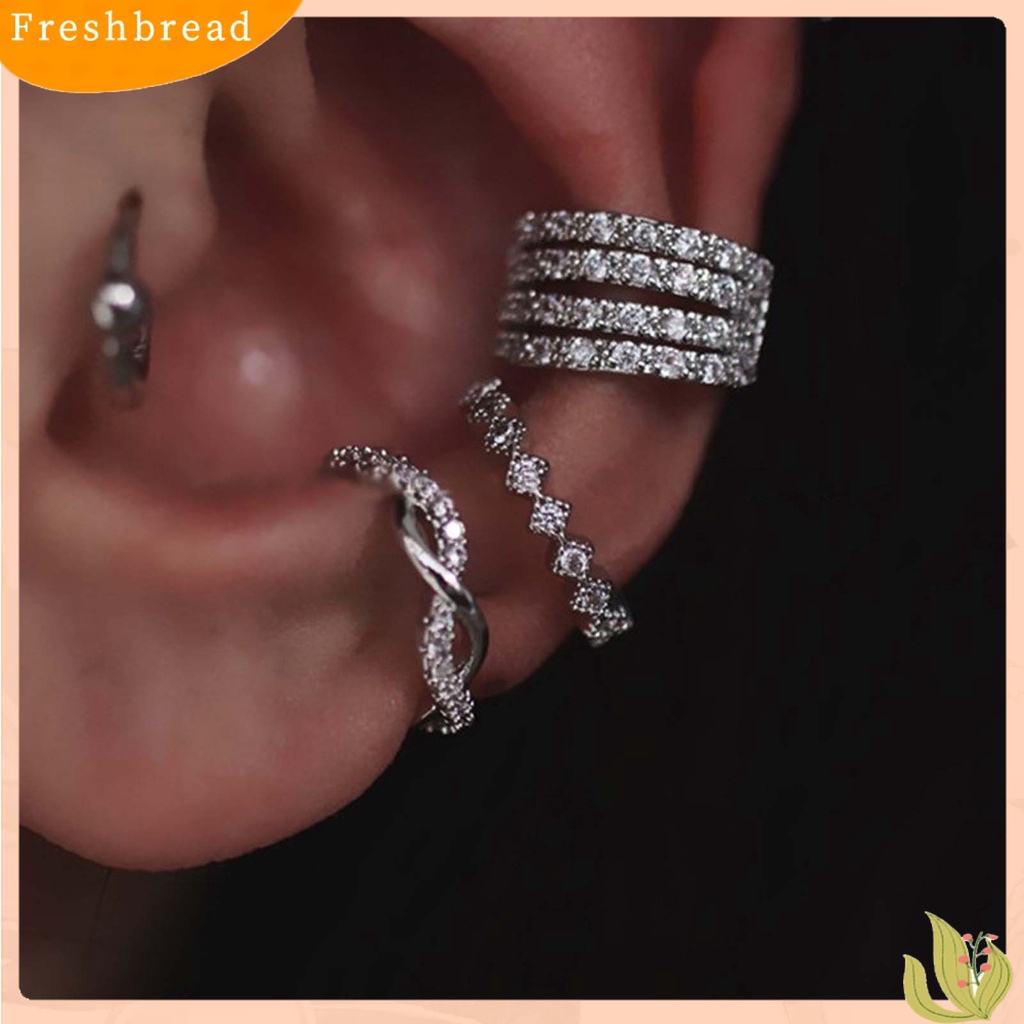 &lt; Freshbread &gt; 1Pc Anting Klip Geometris Berlian Imitasi Perhiasan Berkilau Gaya Korea Manset Telinga Untuk Pernikahan