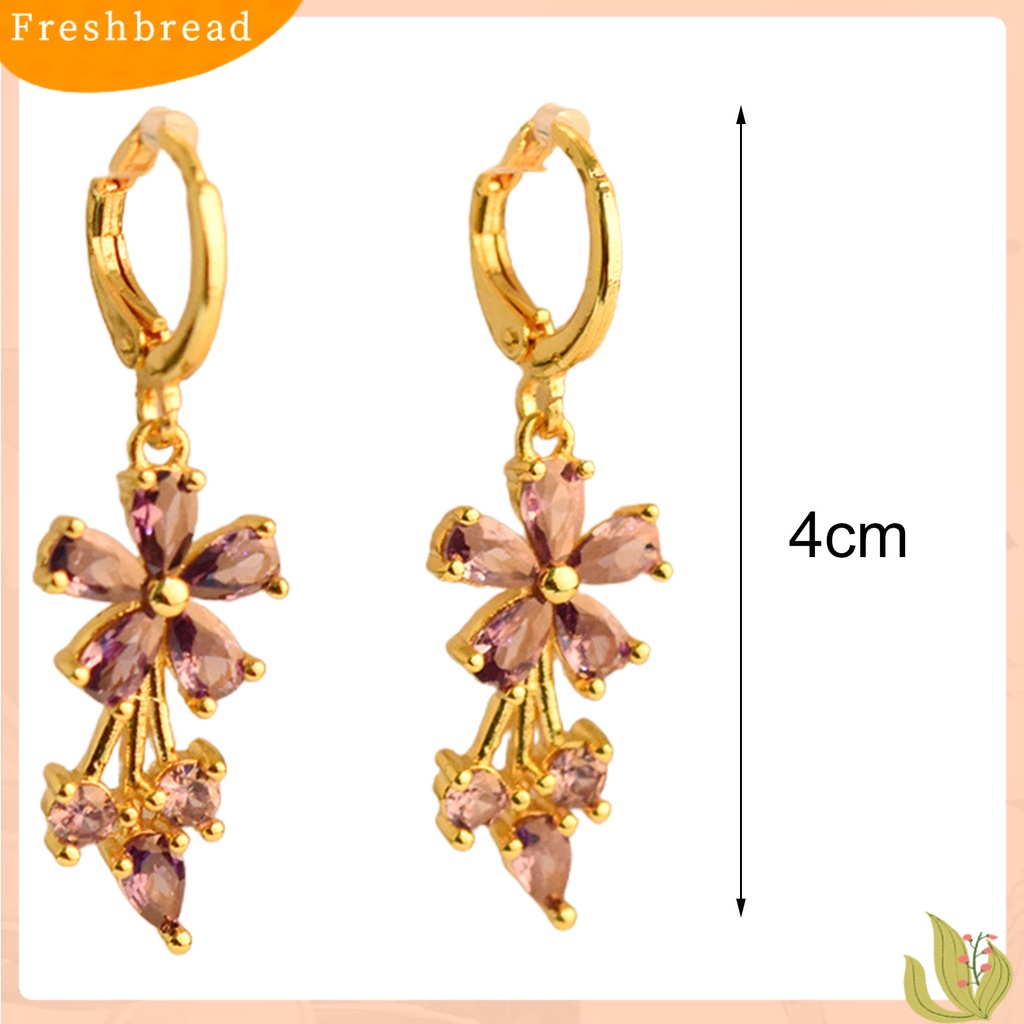 &lt; Freshbread &gt; 1pasang Anting Perhiasan Indah Menawan Tembaga Bunga Cubic Zirconia Tetesan Air Anting Hoop Untuk Kehidupan Sehari-Hari