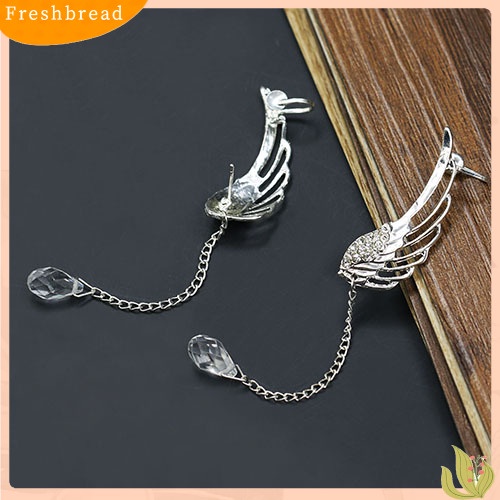 &lt; Freshbread &gt; Elegan Berongga Sayap Malaikat Teardrop Menjuntai Ear Cuff Non Piercing Stud Earrings