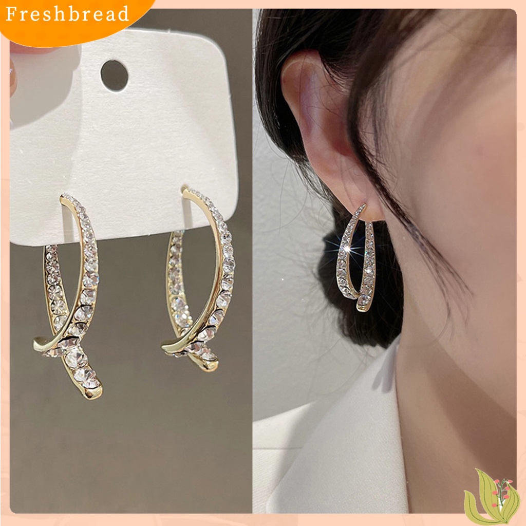 &lt; Freshbread &gt; 1pasang Romantis Pengerjaan Halus Ear Studs Wanita Cubic Zirconia Arc Fishtail Anting Elegan Untuk Tanggal