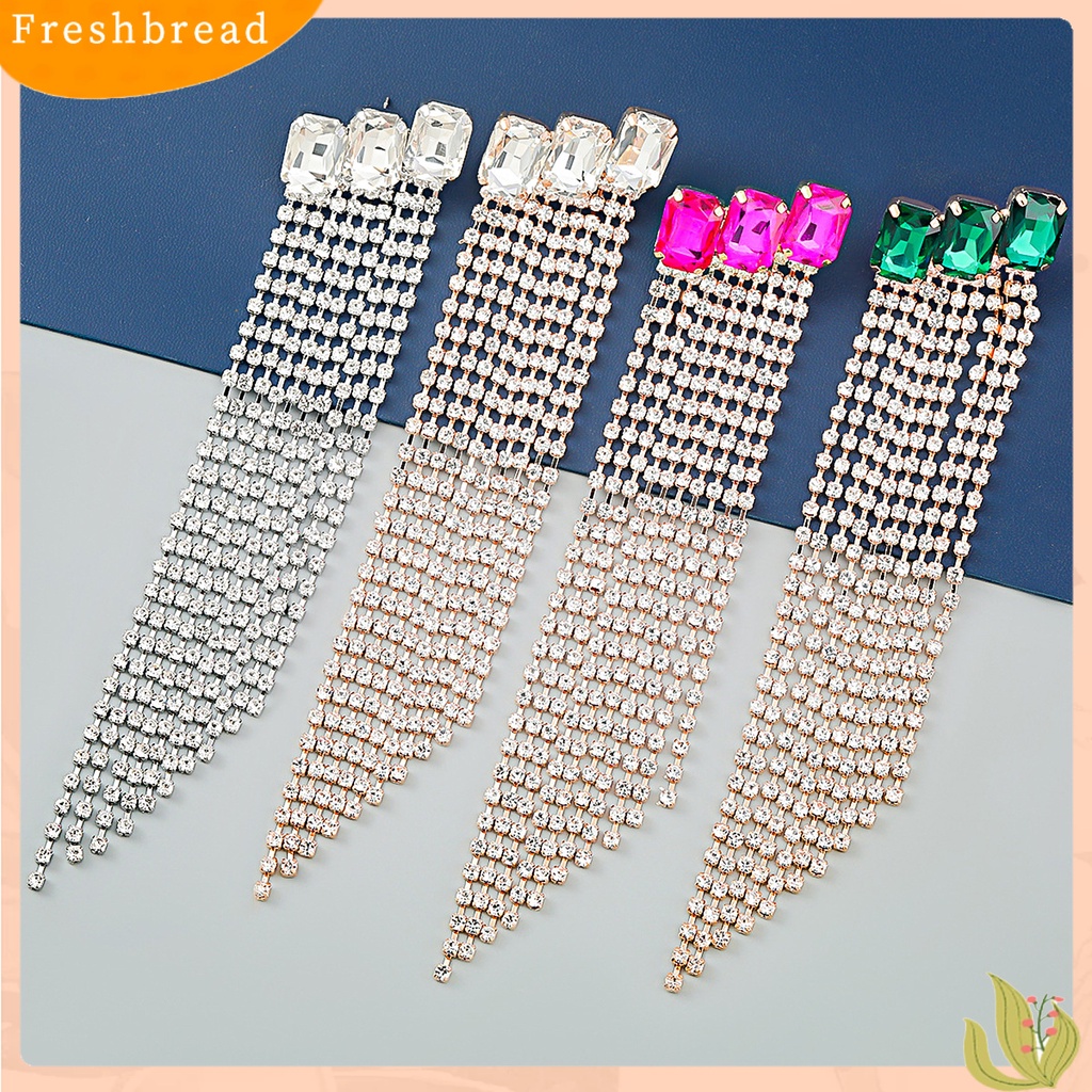 &lt; Freshbread &gt; 1pasang Anting Rumbai Berlian Imitasi Bersinar Wanita Bridal Drop Menjuntai Earrings Untuk Pakaian Sehari-Hari