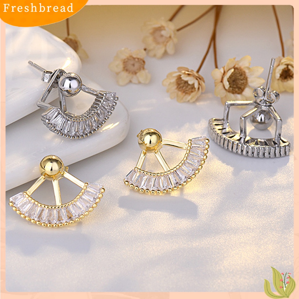 &lt; Freshbread &gt; 1pasang Anting Tusuk Bergigi Dua Cara Memakai Berlian Imitasi Berbentuk Kipas Elegan Dekorasi Aksesori Manik Bulat Wanita Giwang Telinga Untuk Pacaran