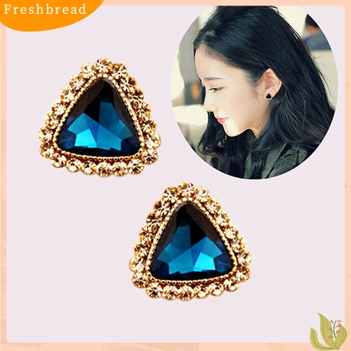 &lt; Freshbread &gt; Perhiasan Pesta Fashion Wanita Segitiga Kristal Nada Emas Ear Studs Earrings