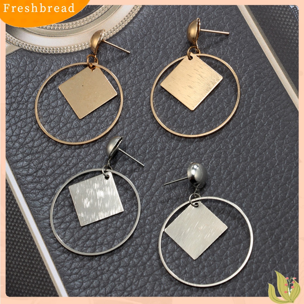 &lt; Freshbread &gt; Fashion Cincin Persegi Menjuntai Ear Stud Earrings Wanita Gadis Pesta Perjamuan Perhiasan