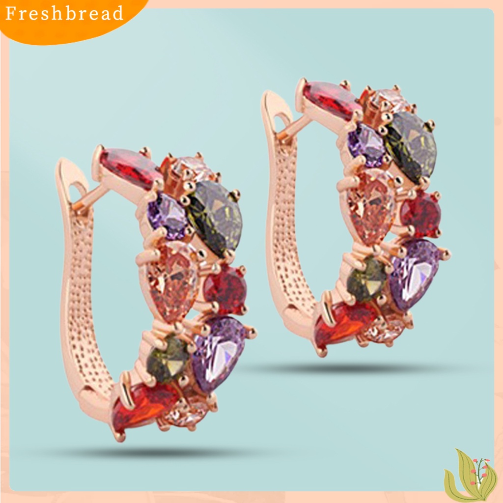 &lt; Freshbread &gt; 1pasang Anting Wanita Trendi Warna-Warni Cubic Zirconia Nyaman Dipakai Aksesori Anting Hoop Fashion Untuk Pesta