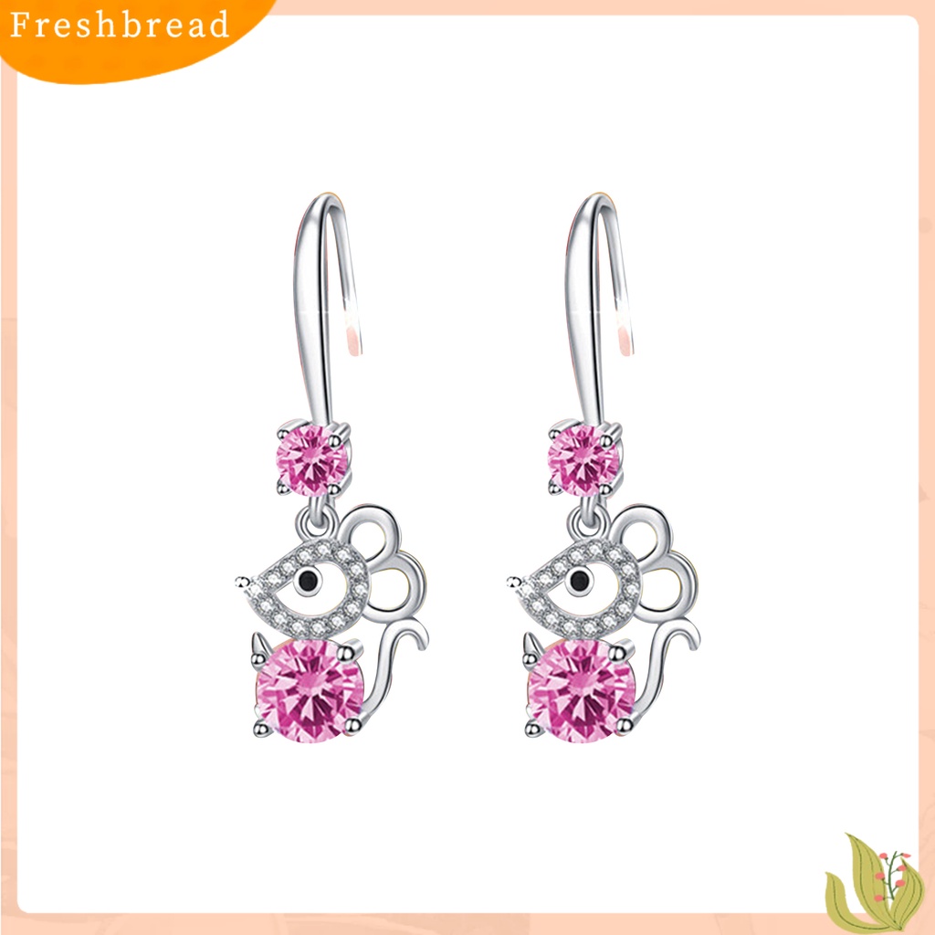 < Freshbread > Wanita Bergaya Berlian Imitasi Bentuk Tikus Alloy Anti-Alergi Kait Anting Eardrop