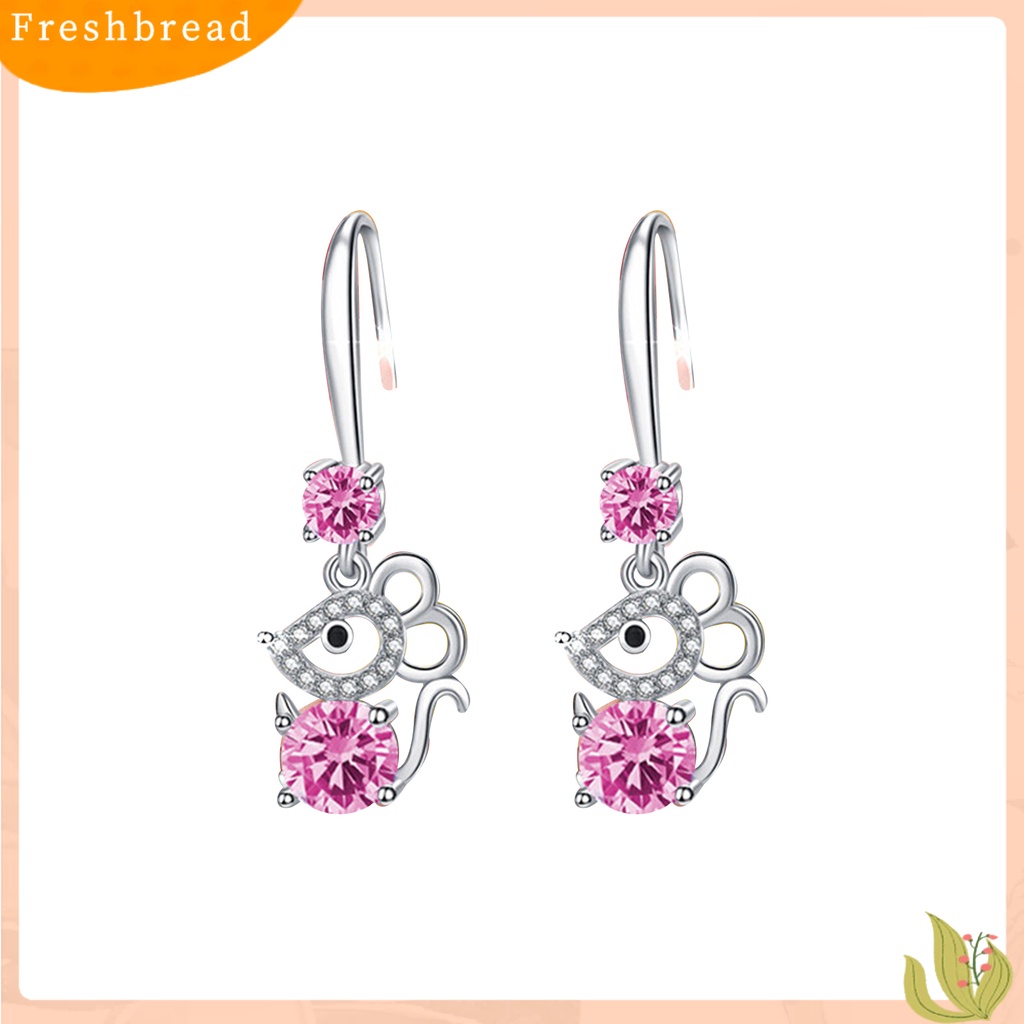 &lt; Freshbread &gt; Wanita Bergaya Berlian Imitasi Bentuk Tikus Alloy Anti-Alergi Kait Anting Eardrop