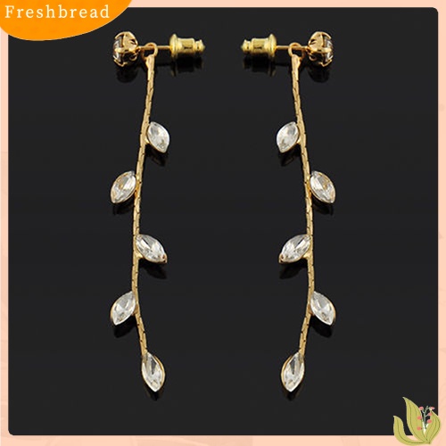 &lt; Freshbread &gt; Fashion Wanita Elegan Berlian Imitasi Daun Cabang Willow Ranting Linear Anting Panjang