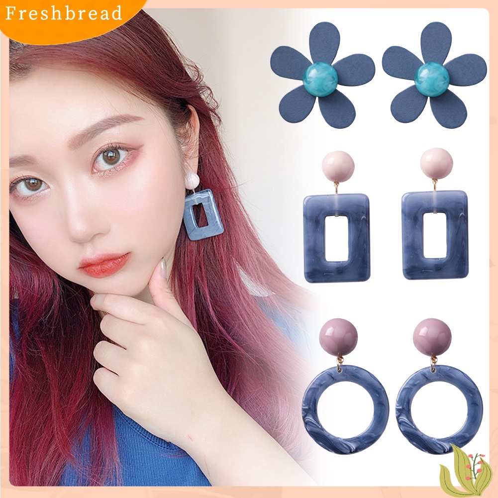 &lt; Freshbread &gt; Fashion Wanita Bunga Lingkaran Persegi Panjang Pesona Drop Anting Pesta Perhiasan Hadiah