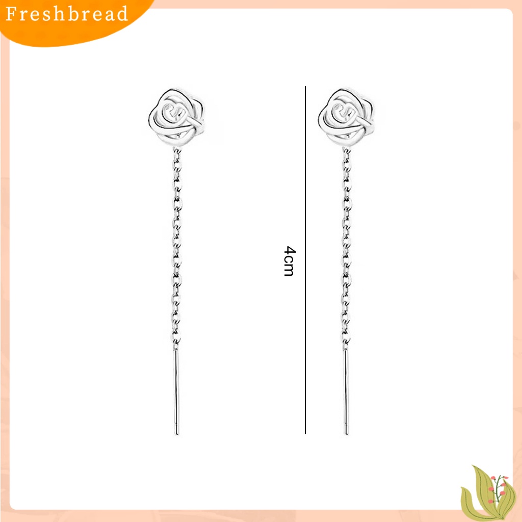 &lt; Freshbread &gt; 1pasang Wanita Drop Earrings Bersinar Berongga-out Bunga Mawar Garis Rantai Gaya Elegan Dekorasi Telinga Warna Emas/Perak Anting Liontin Panjang