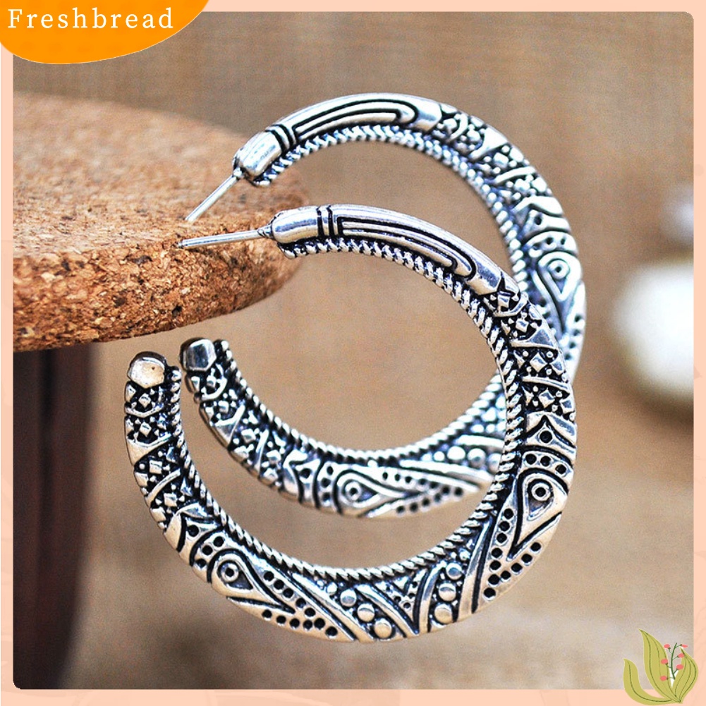 &lt; Freshbread &gt; Vintage Lingkaran Besar Tibet Ukiran Hoop Anting Wanita Pernyataan Perhiasan Hadiah