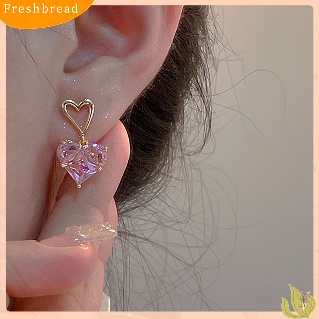 &lt; Freshbread &gt; 1Pc/1pasang Kalung Stud Anting Geometris Berkilau Manis Hias Semua Pertandingan Perhiasan Hadiah Aksesori Wanita Kristal Imitasi Cinta Hati Liontin Kalung Telinga Studs