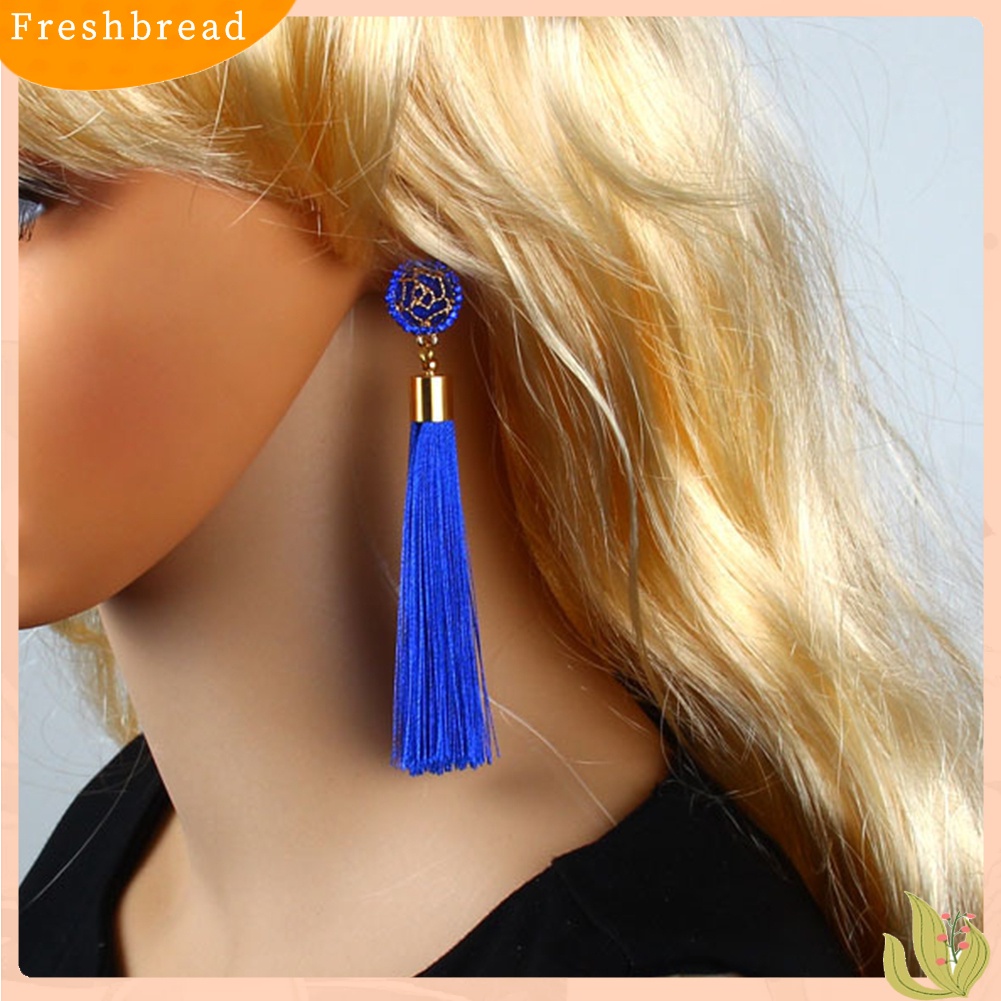 &lt; Freshbread &gt; Bohemian Etnik Bunga Panjang Rumbai Menjuntai Statement Earrings Wanita Perhiasan Hadiah