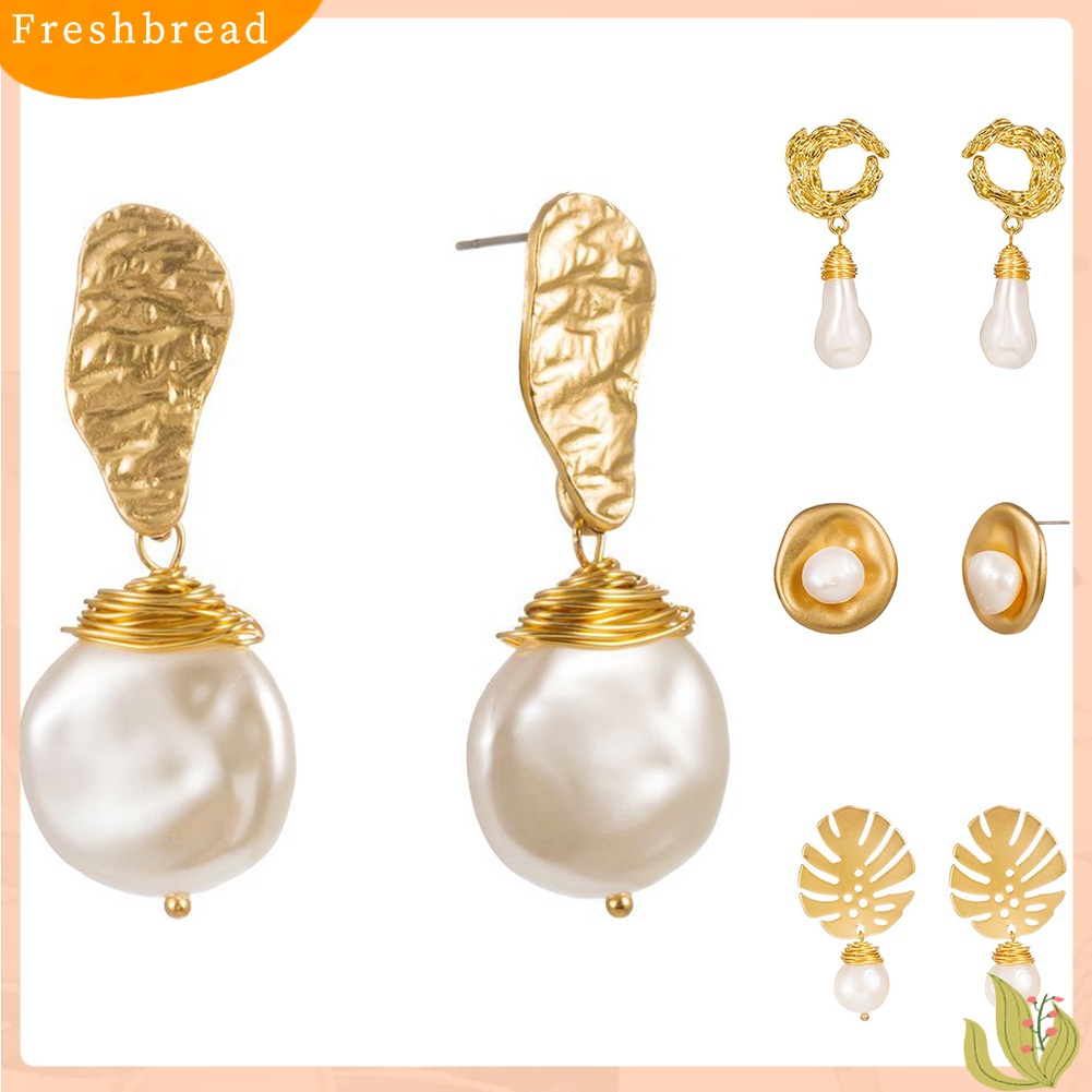 &lt; Freshbread &gt; Fashion Tidak Teratur Mutiara Imitasi Geometris Menjuntai Anting Wanita Pesta Perhiasan Hadiah