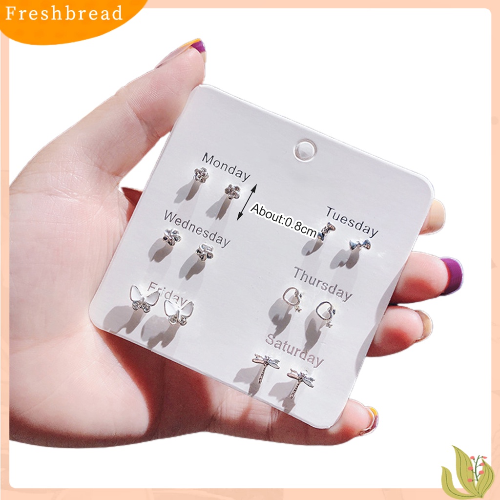 &lt; Freshbread &gt; 6/7pasang Wanita Stud Anting Hati Mutiara Imitasi Perhiasan Berlian Imitasi Berkilau Ear Studs Perhiasan Hadiah