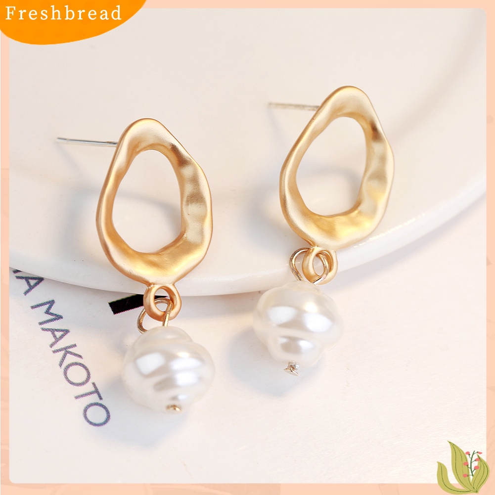 &lt; Freshbread &gt; Wanita Mutiara Imitasi Geometris Menjuntai Panjang Eardrop Leaverback Earrings Perhiasan Hadiah