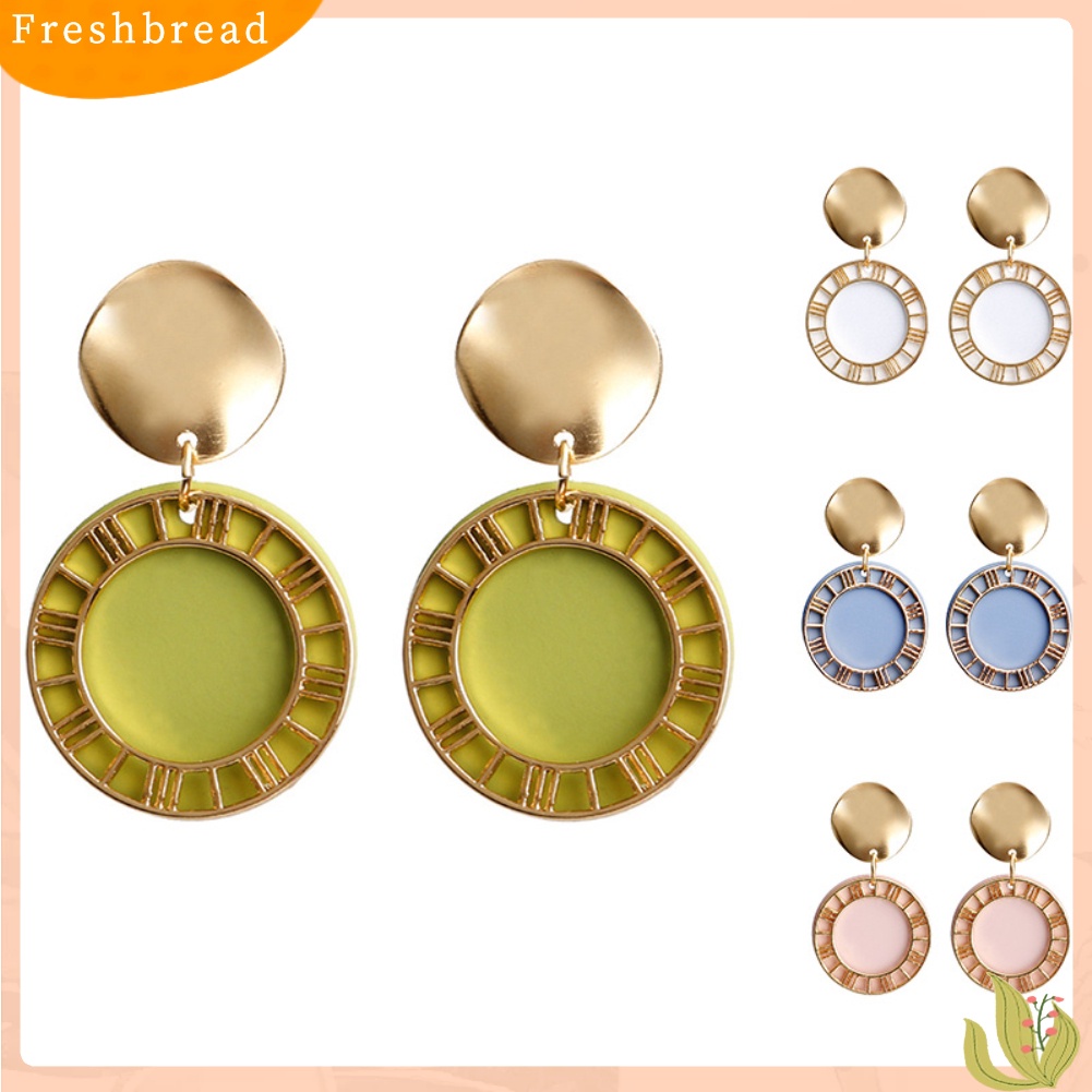 &lt; Freshbread &gt; Fashion Wanita Angka Romawi Bulat Menjuntai Drop Ear Stud Earrings Perhiasan Hadiah