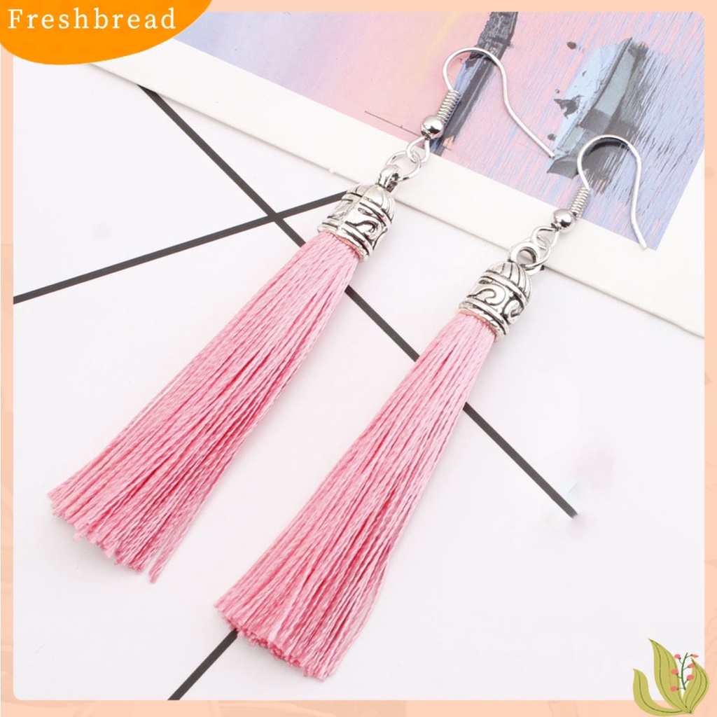 &lt; Freshbread &gt; 1pasang Anting Kait Bohemian Artistik Benang Katun Fringe Desain Menjuntai Anting Aksesoris Telinga