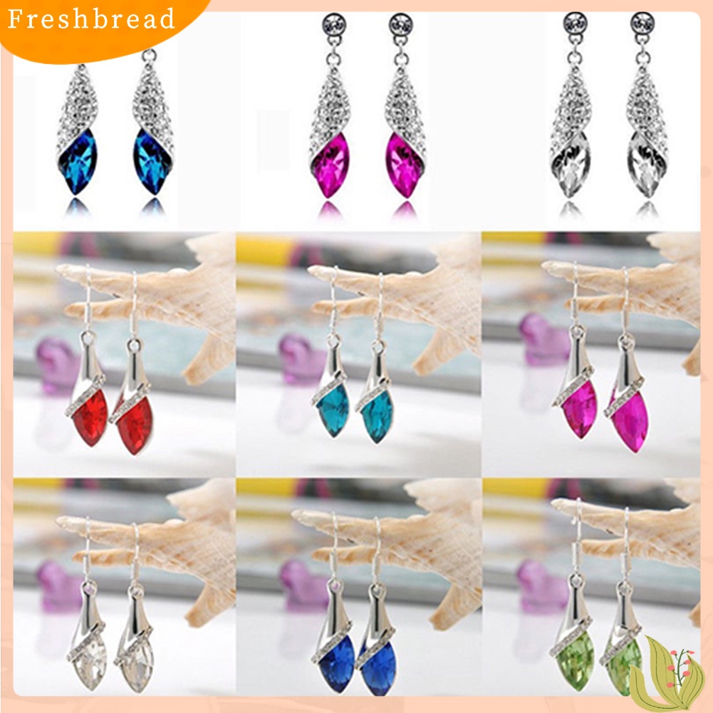 &lt; Freshbread &gt; Fashion Wanita Elegan Berlian Imitasi Mata Teardrop Menjuntai Perak Stud Hook Earrings