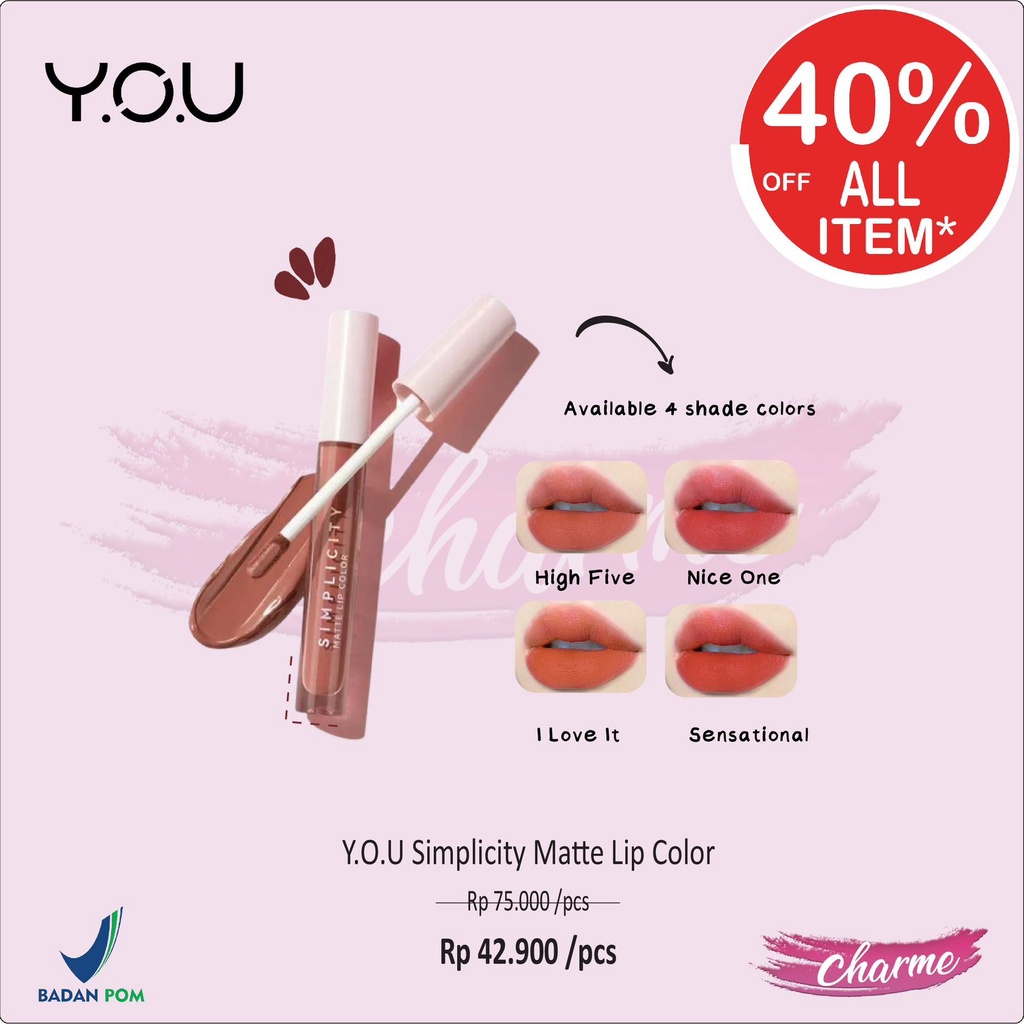 (READY &amp; ORI) Y.O.U YOU Simplicity Matte Lip Color Lipstik LipMatte BPOM