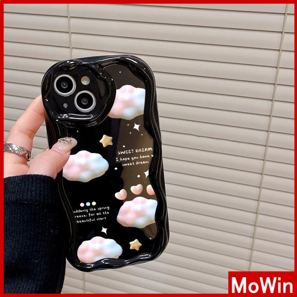 For iPhone 14 Pro Max iPhone Case 3D Curved Edge Wave Glossy Black TPU Airbag Shockproof Camera Cover Pink Clouds Compatible with iPhone 13 Pro max 12 Pro Max 11 xr xs max 7Plus