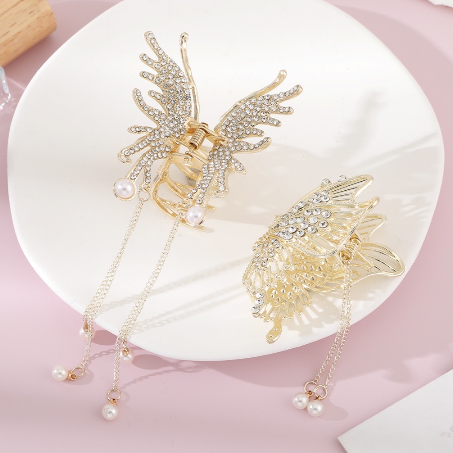 Korea Alloy Kupu-Kupu Mutiara Berlian Imitasi Jepit Rambut Hair Claw Kristal Rumbai Bunga Hair Clip Woman Aksesoris Rambut