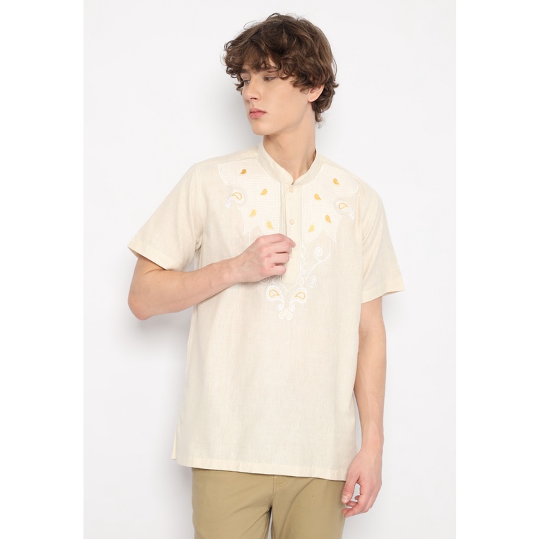 Baju Koko Linen Border Pria Lengan Pendek Al-Karim Ivory 54313 By Hassenda