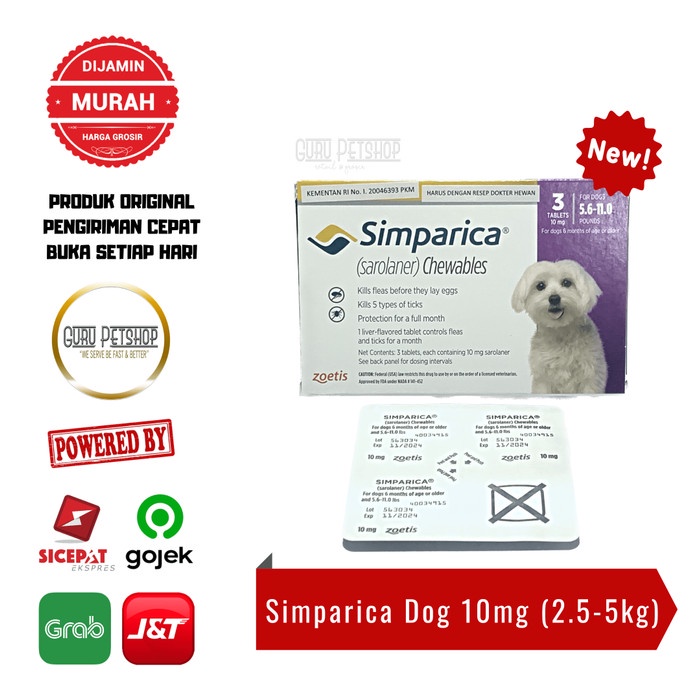 Simparica Obat Kutu Anjing Tablet Kunyah - Purple 10mg (Berat 2.5-5kg)