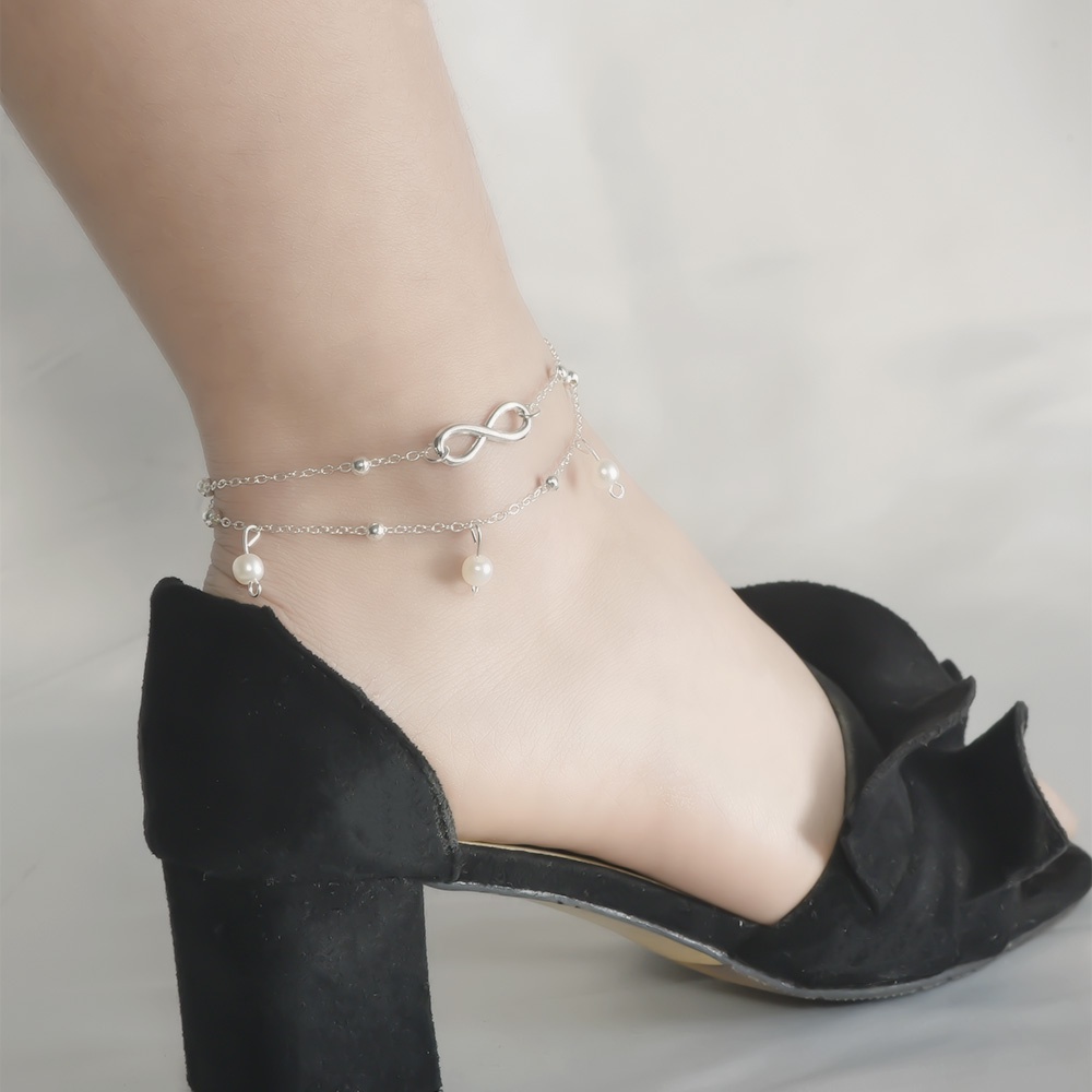 Mode Sederhana Lapisan Ganda Boho 8kata Bintang Mutiara Cinta Kupu-Kupu Liontin Barefoot Gelang Kaki Aksesoris Pantai Barefoot Sandal Perhiasan Kaki Mutiara Imitasi