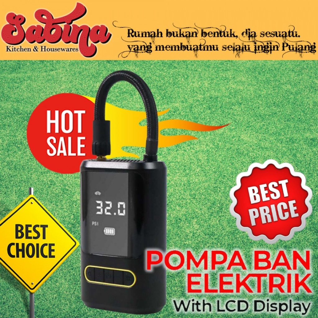 Pompa Angin Ban Elektrik Tire Inflator LCD Rechargeable Lighter Plug