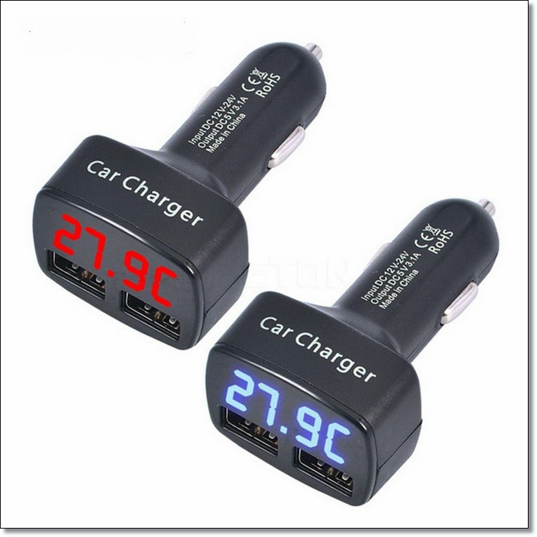 TERMURAH MEDAN HANAISO Car Charger Dual DC5V 3.1A USB With Voltage/Temperature/Current Meter Tester Adapter Digital Display